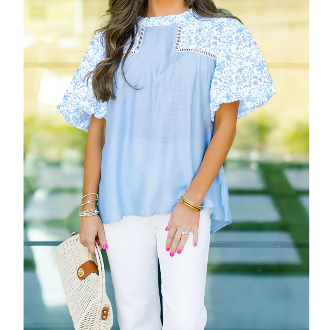 Be That Girl, Short Puff Sleeve Floral Tunic