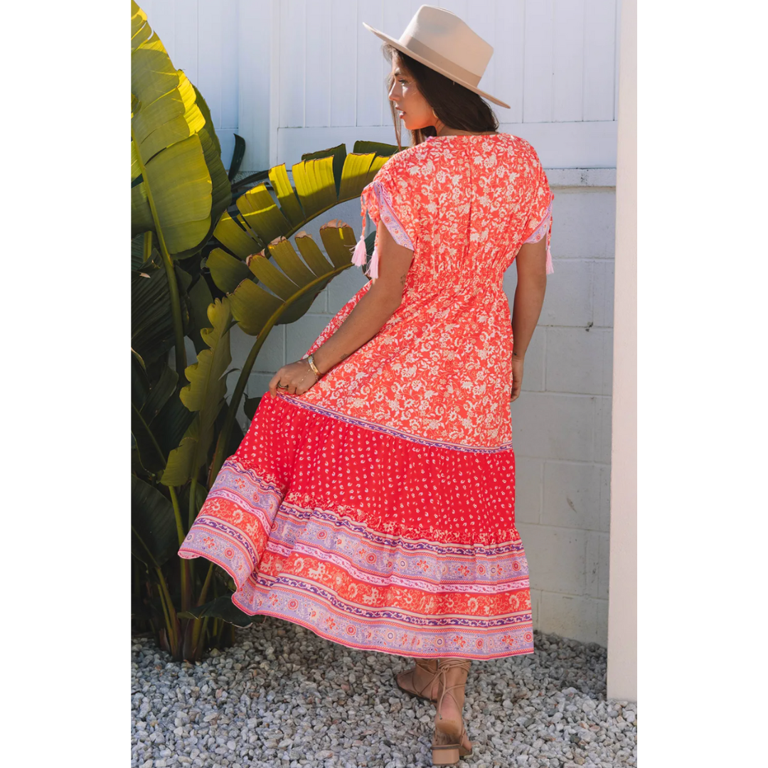 Sunny Days Ahead, Floral Abstract Tier Ruffle Maxi Dress