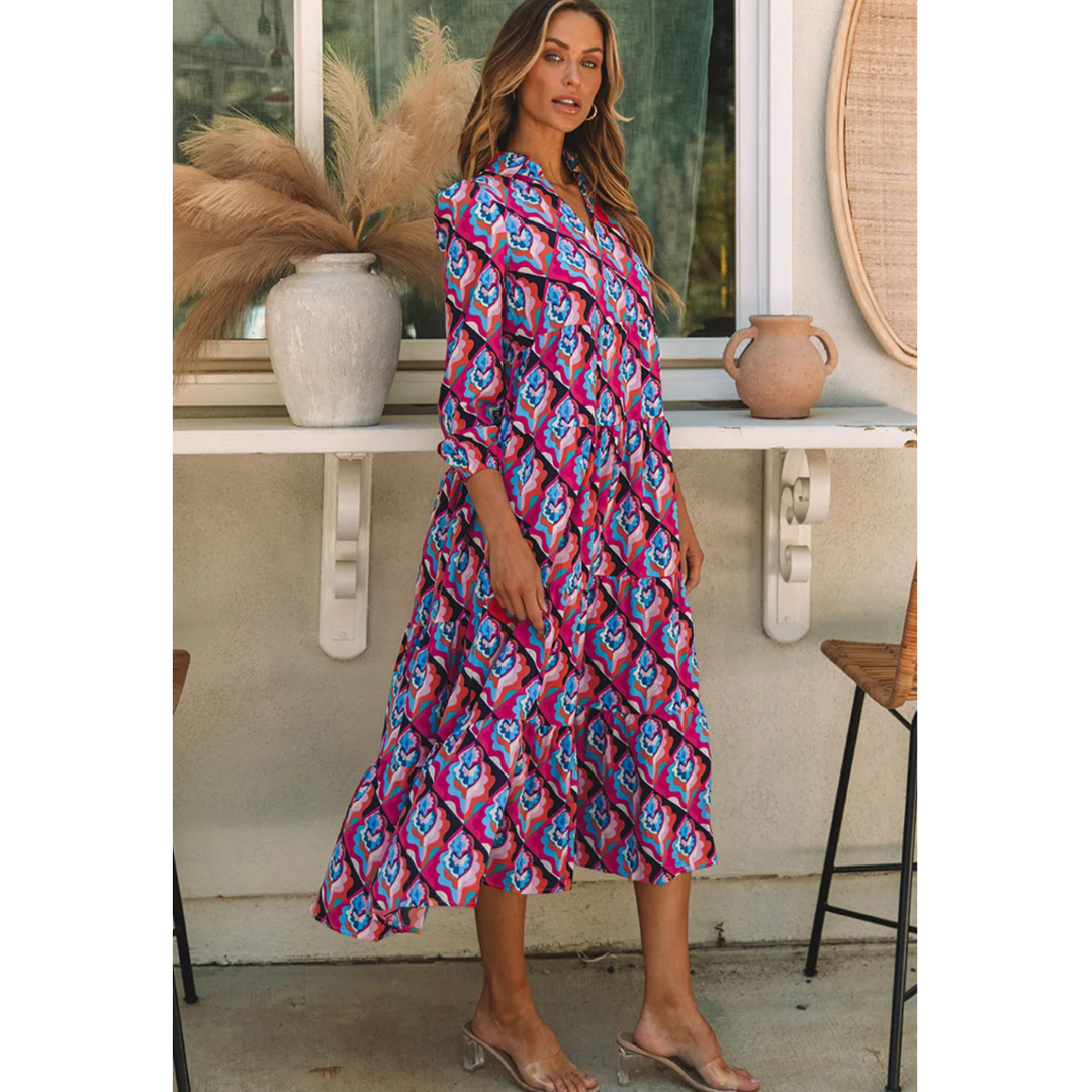 The Smart One, 3/4 Floral Midi Dress