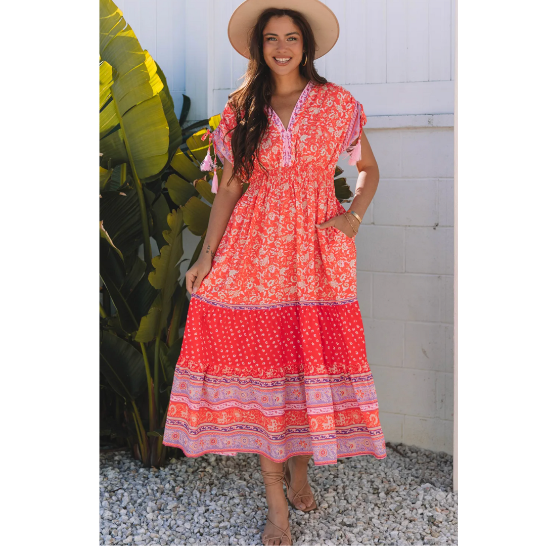 Sunny Days Ahead, Floral Abstract Tier Ruffle Maxi Dress