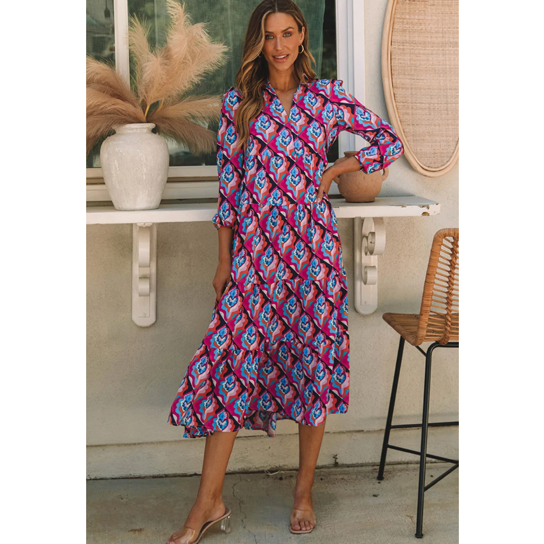 The Smart One, 3/4 Floral Midi Dress