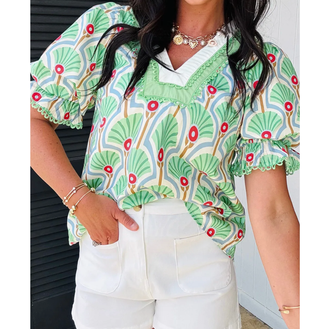 Palm Parade Puff Sleeve Top