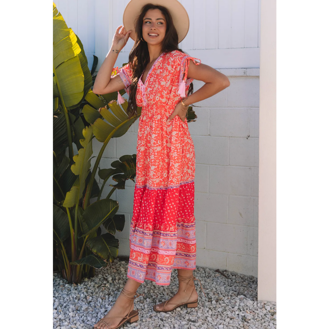 Sunny Days Ahead, Floral Abstract Tier Ruffle Maxi Dress