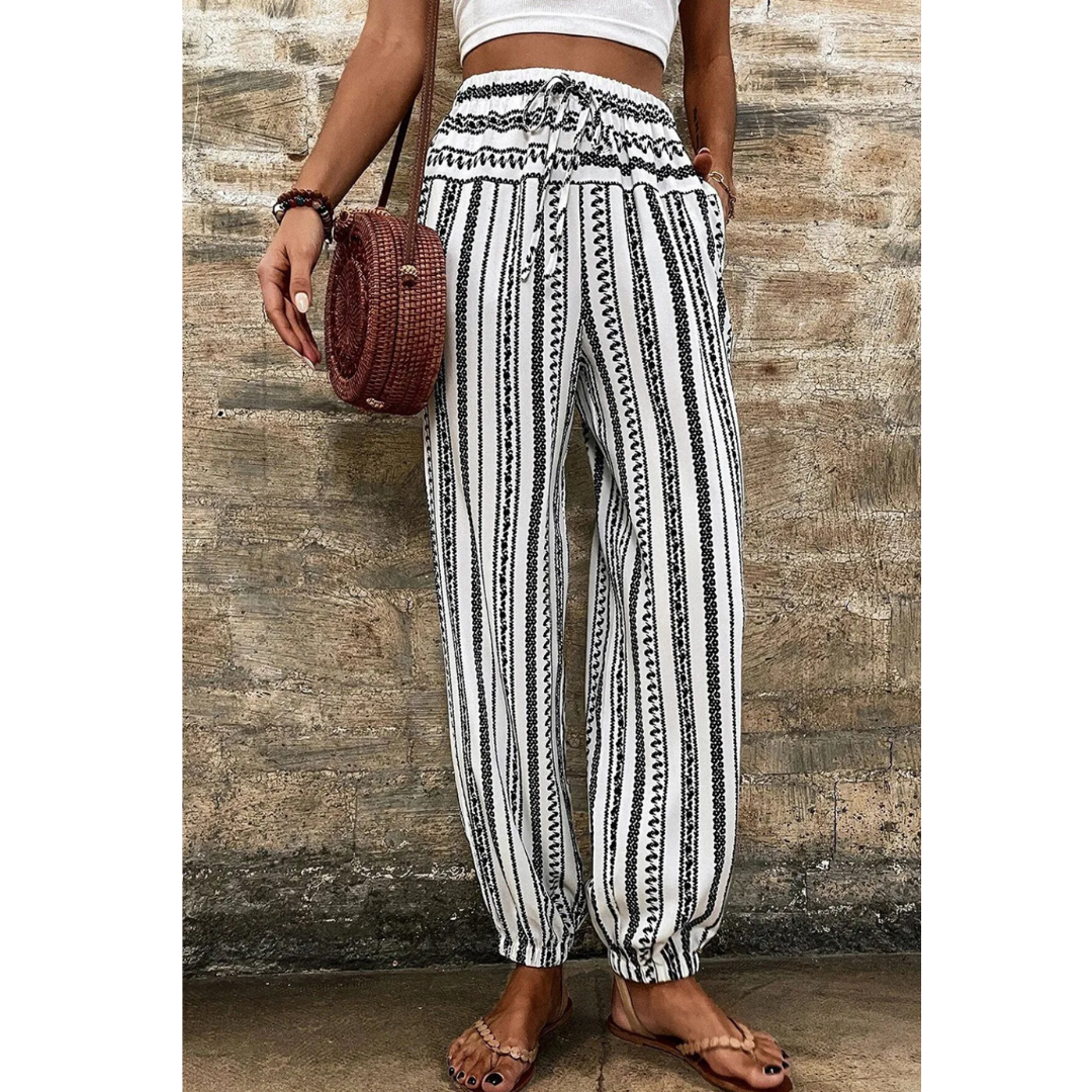 On Island Time, Black & White Striped Jogger Pants