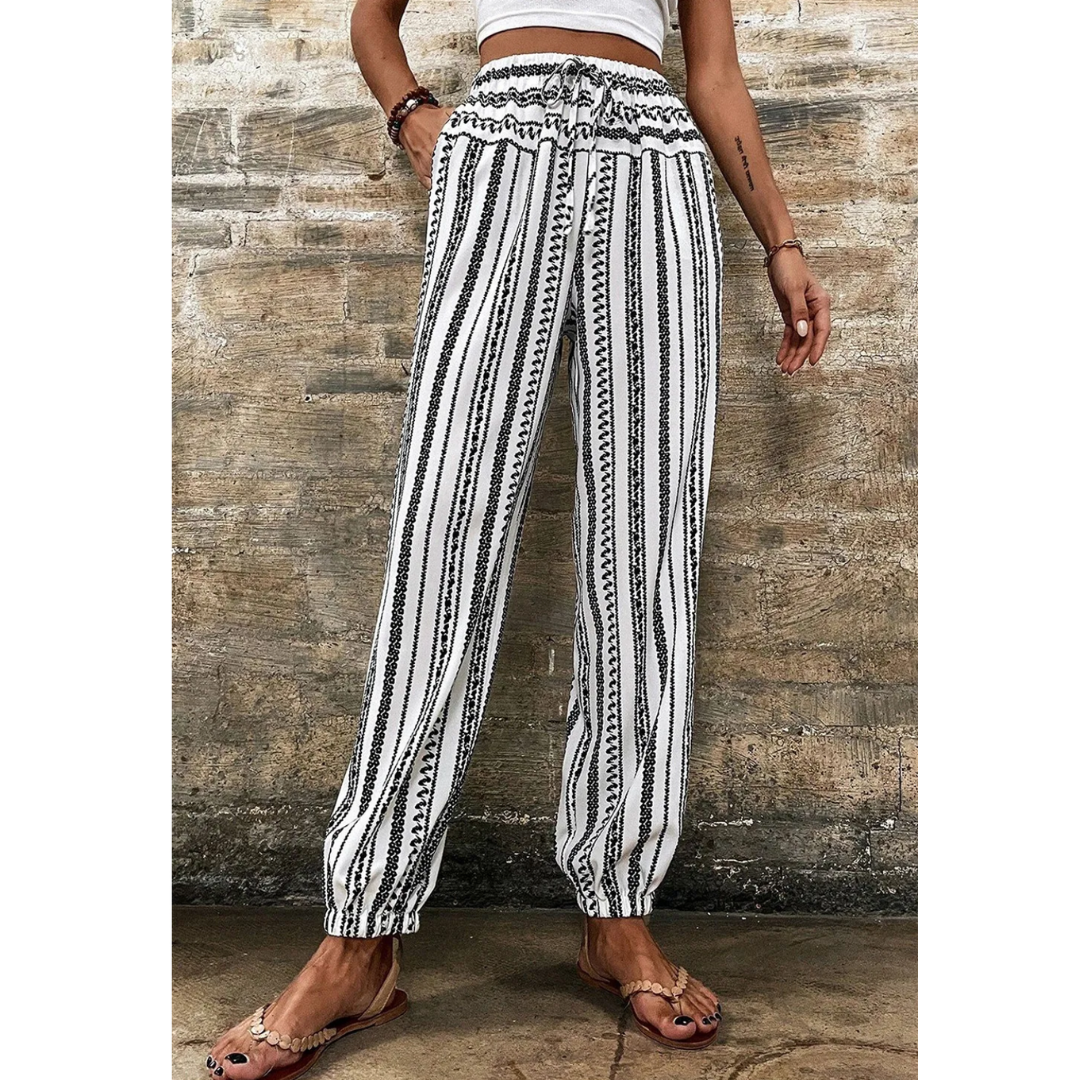 On Island Time, Black & White Striped Jogger Pants