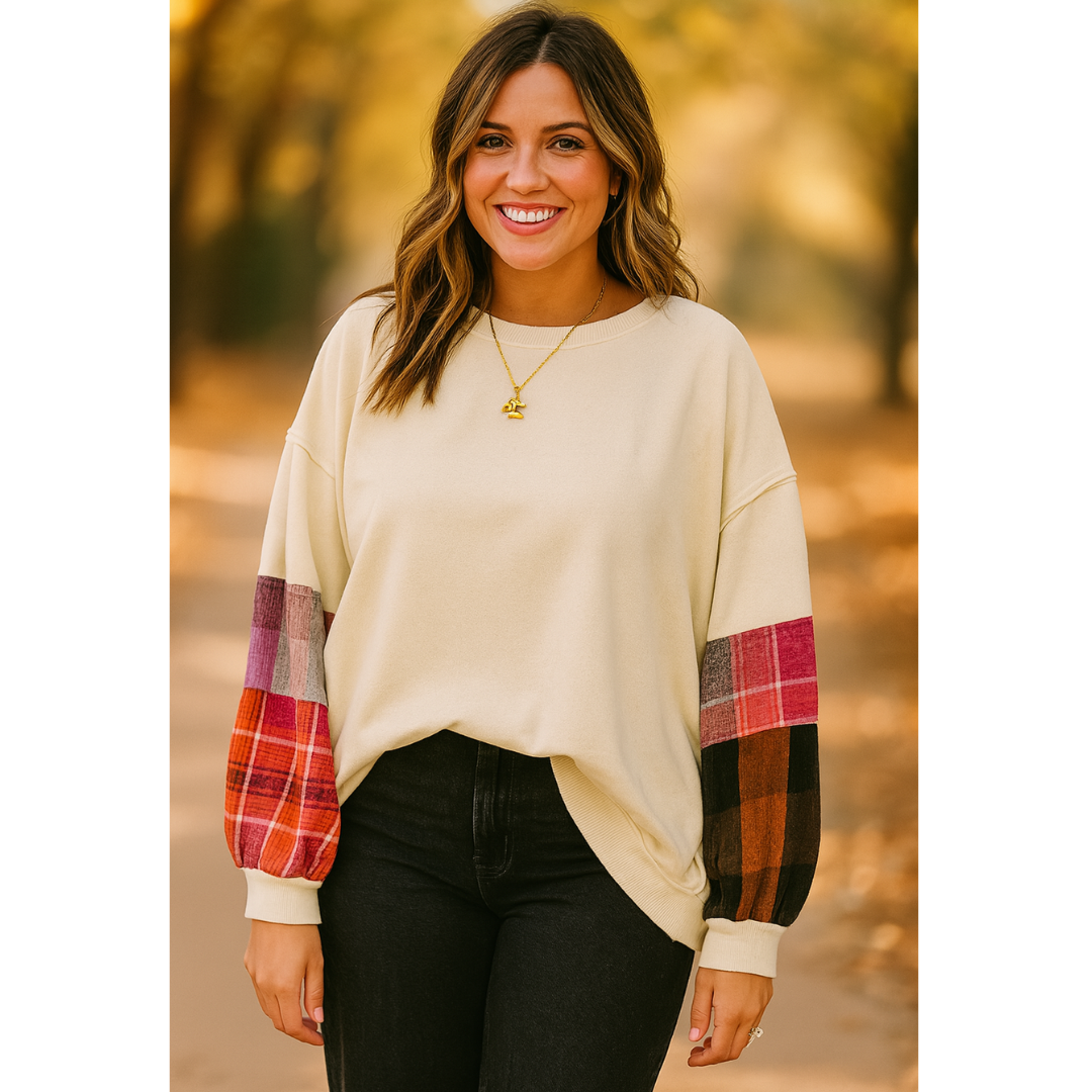 Cozy Comfort, Long Sleeve Plaid Colorblock Tunic Top
