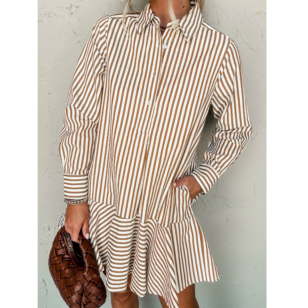 Golden Hour Stripes, Button Down Drop Waist Dress Small Golden Hour Stripes, Button Down Drop Waist Dress Small