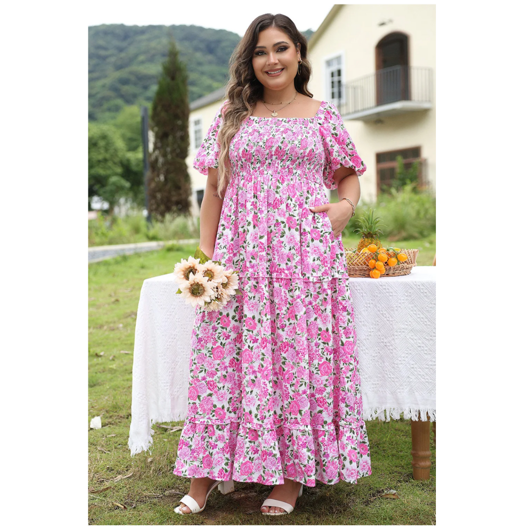 Spring Blooms, Short Sleeve Floral Dress (Small-4X)
