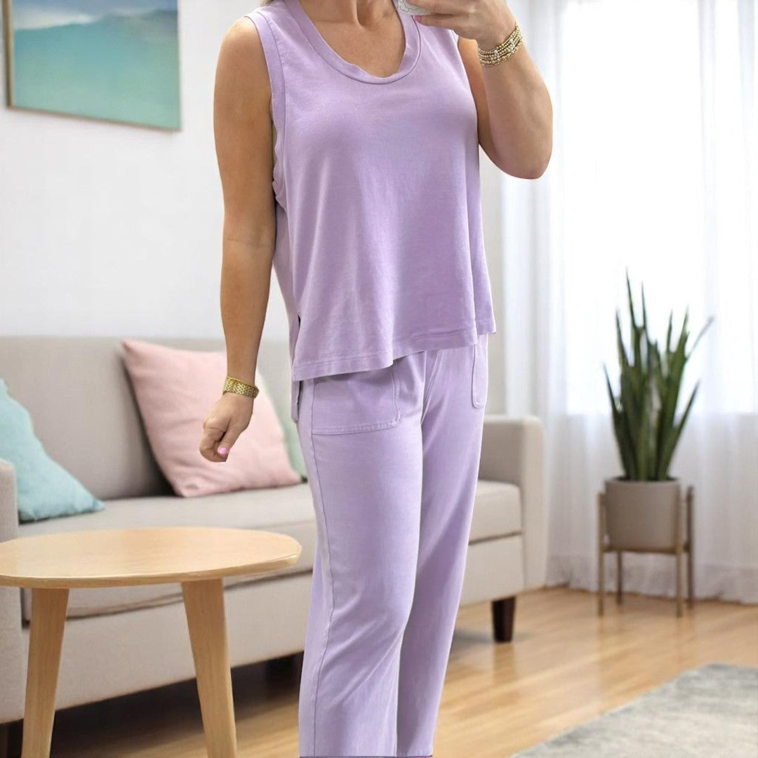 Weekend Mode, Sleeveless Crop Pant Set with Pockets