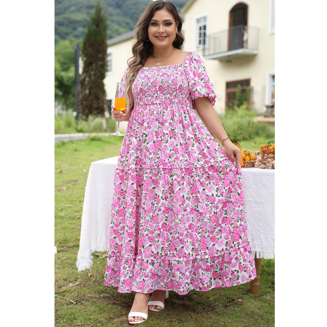 Spring Blooms, Short Sleeve Floral Dress (Small-4X)