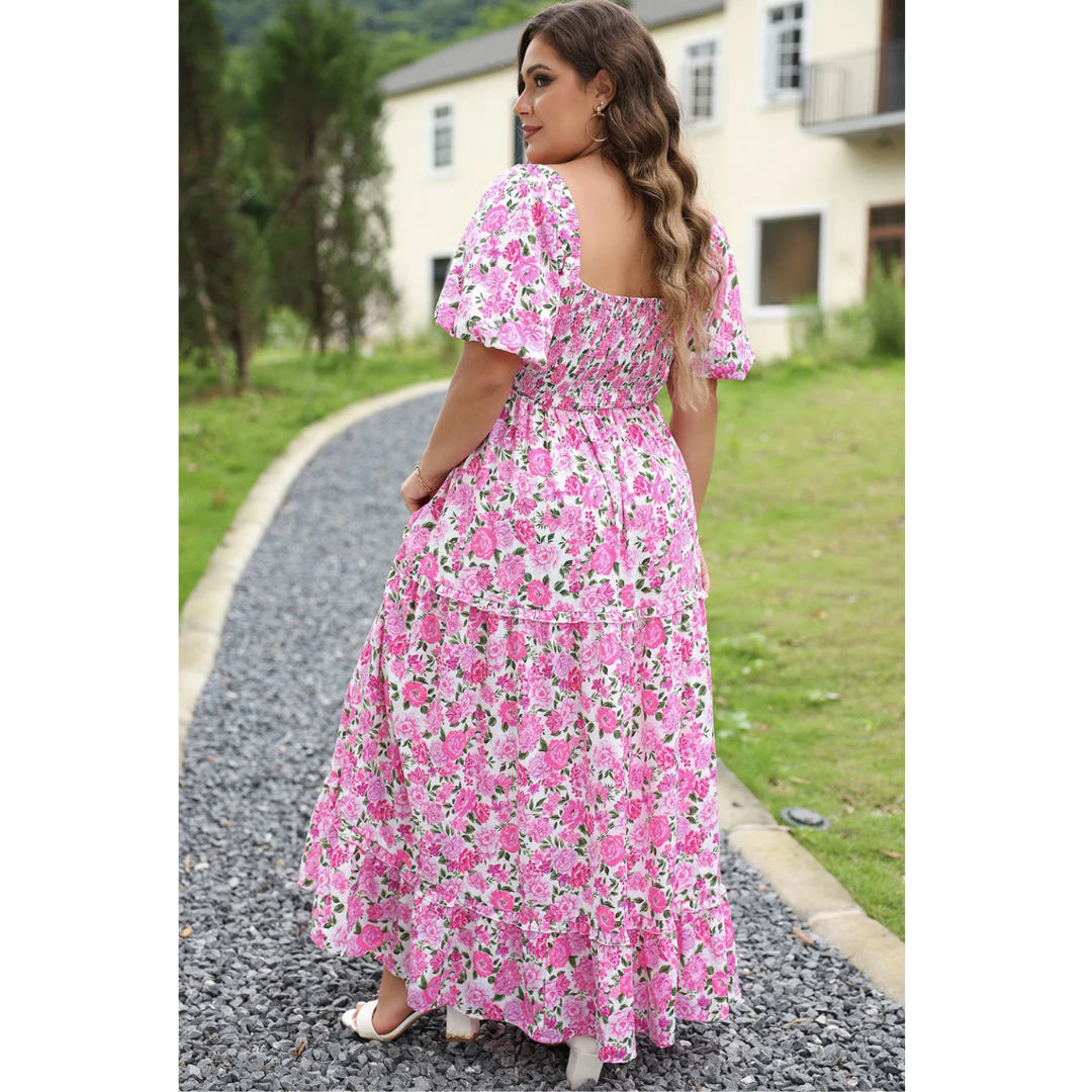 Spring Blooms, Short Sleeve Floral Dress (Small-4X)