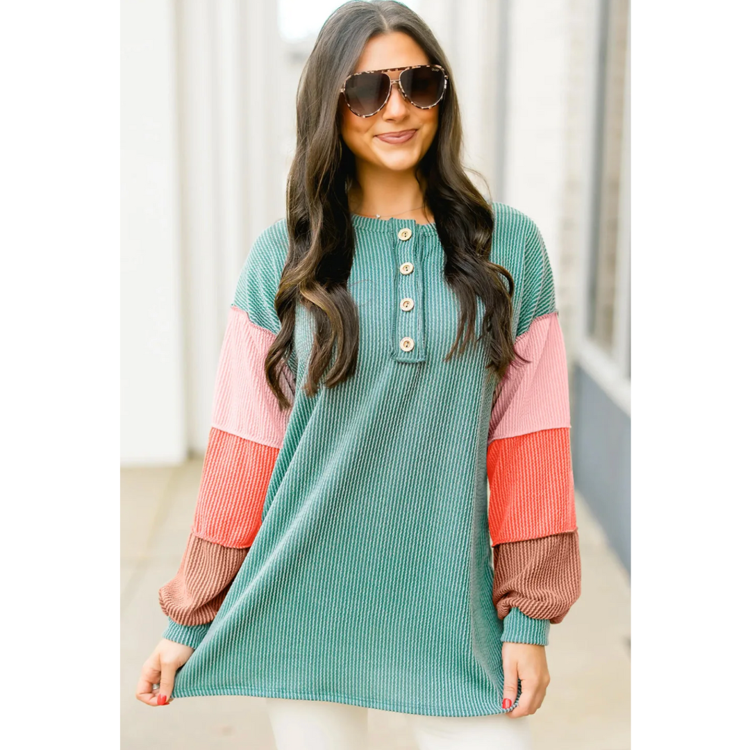 Color Me Cozy, Long Sleeve Waffle Knit Top