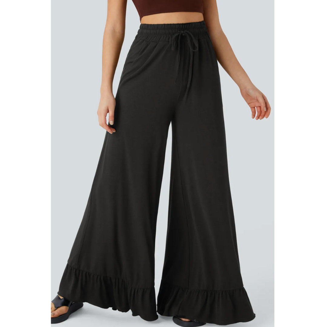 Flow With It, Wide Leg Ruffle Hem Pants