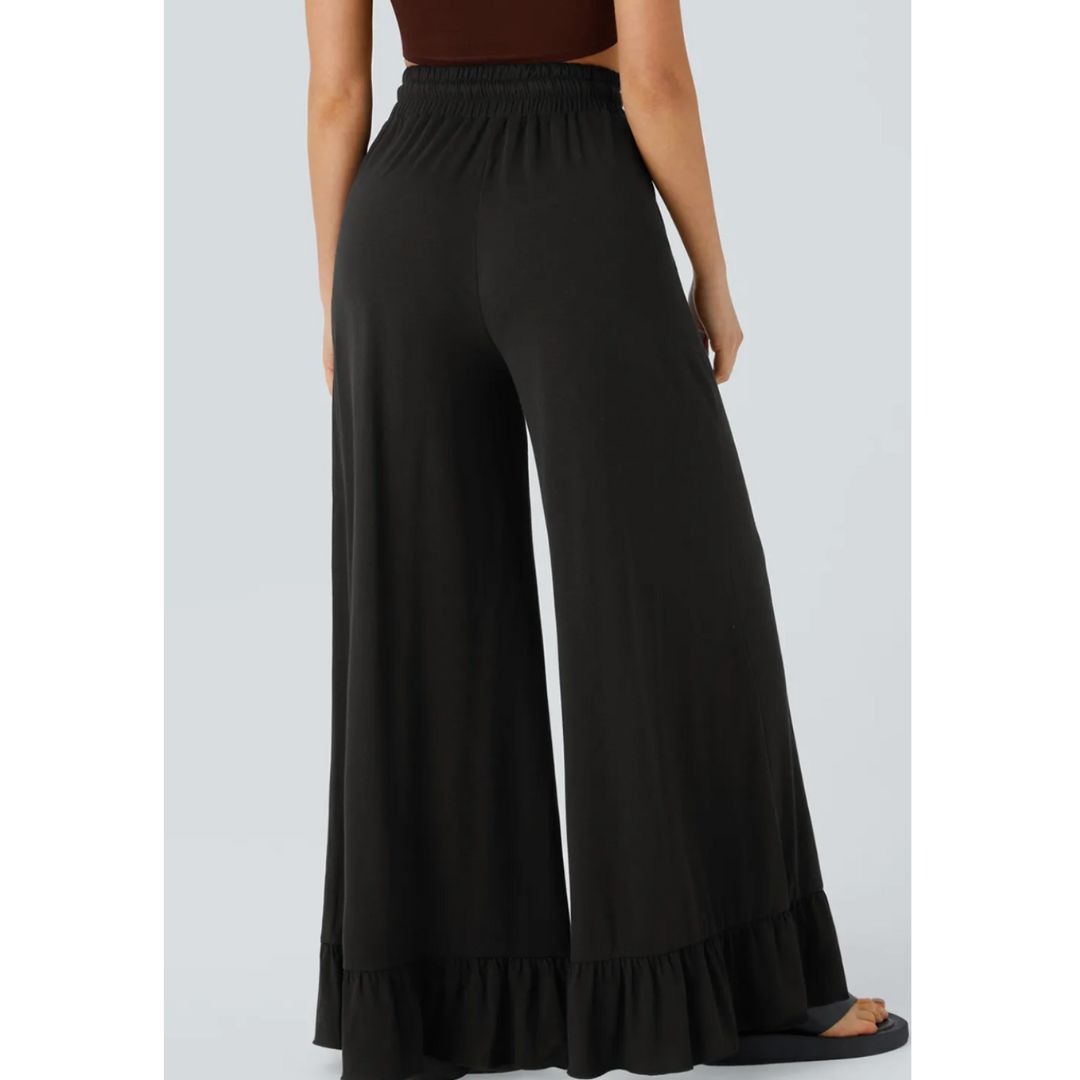 Flow With It, Wide Leg Ruffle Hem Pants