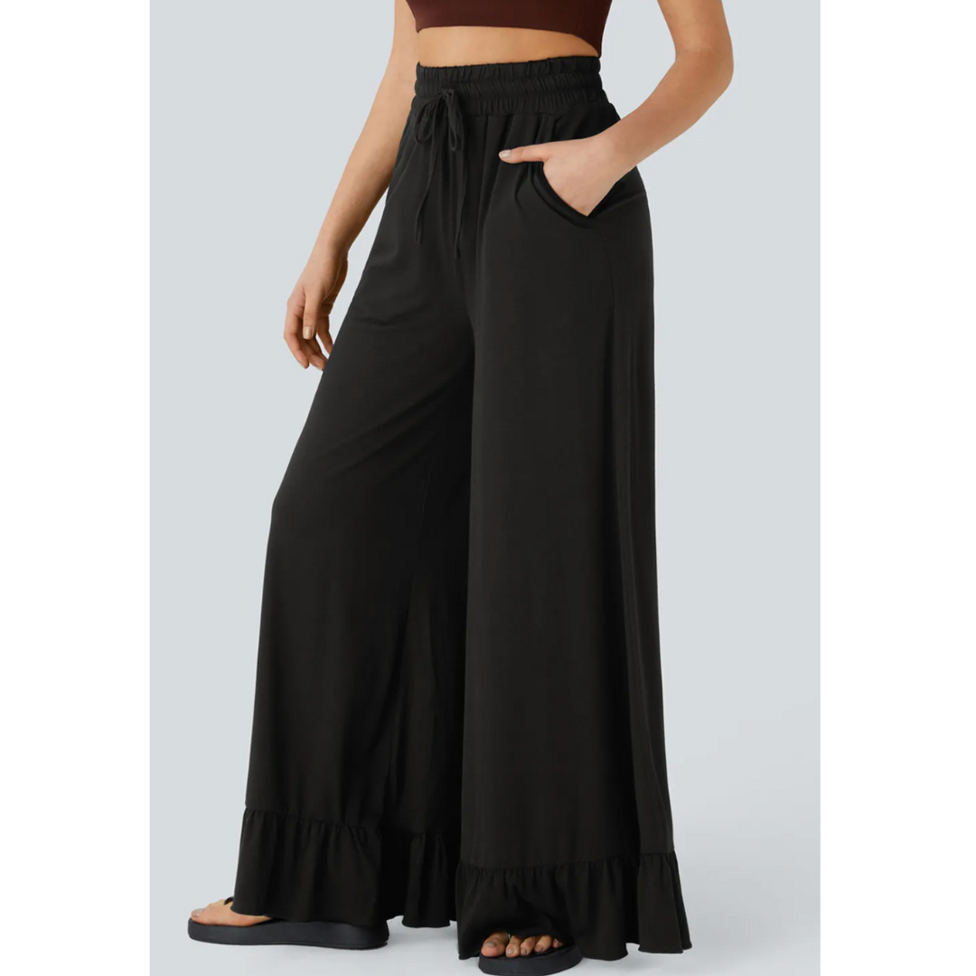 Flow With It, Wide Leg Ruffle Hem Pants