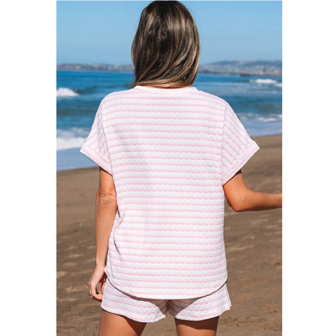Easy Days Ahead, Short Sleeve Stripe Short Set with Pockets