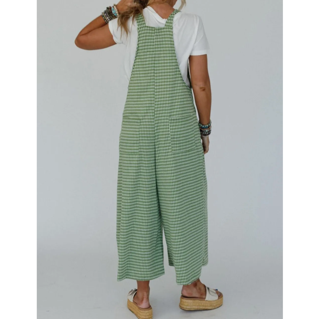 It's In The Air, Gingham Wide Crop Leg Jumpsuit with Pockets