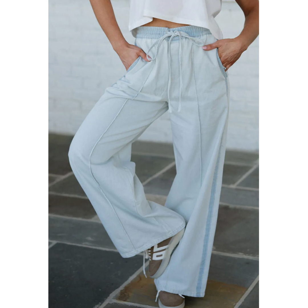 Created For Comfort, High Waist Drawstring Wide Leg Jeans