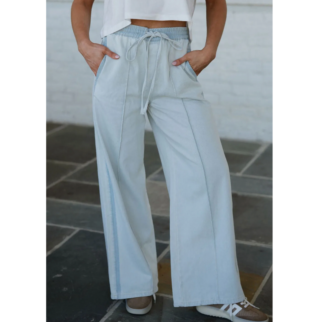 Created For Comfort, High Waist Drawstring Wide Leg Jeans