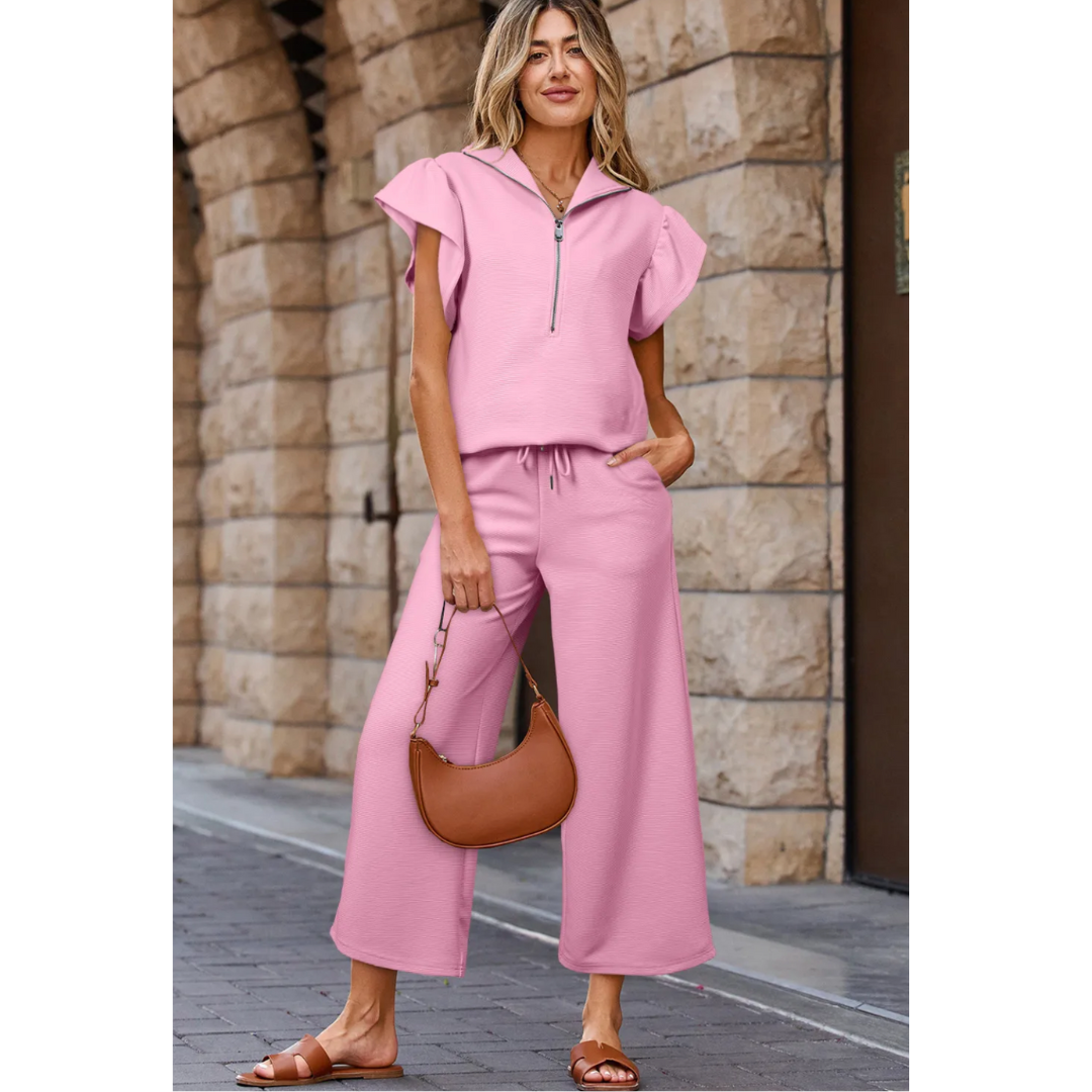 Totally Covered, Short Sleeve Crop Pants Set
