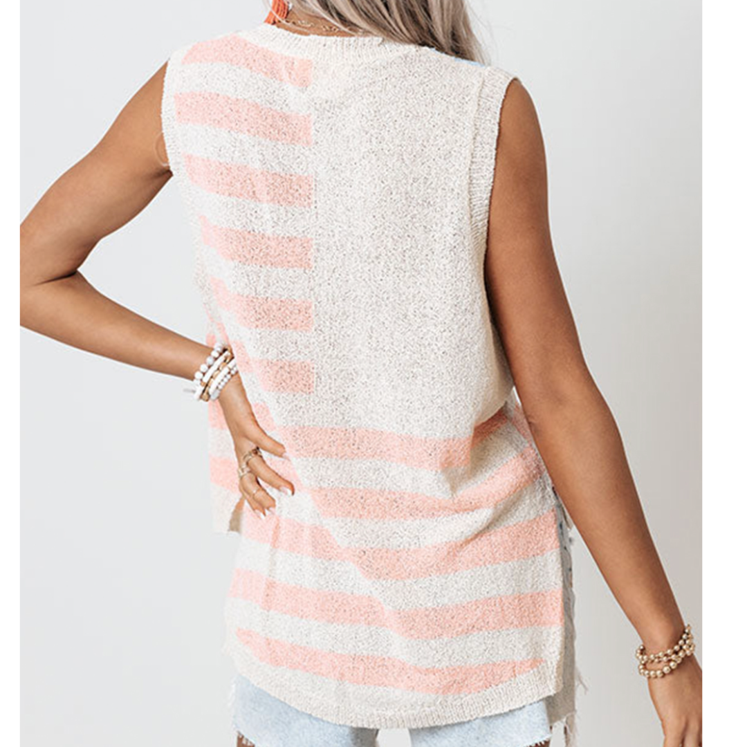 Celebrating In Fashion, Sleeves V Neck Flag Sweater Top