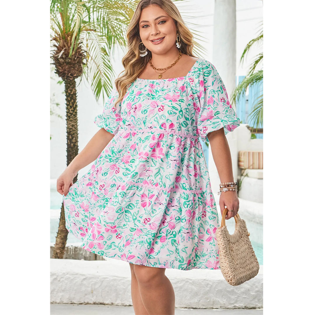 Remember The Feeling, Short Sleeve Floral Dress (1X-4X)