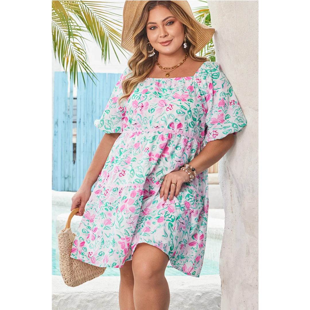 Remember The Feeling, Short Sleeve Floral Dress (1X-4X)