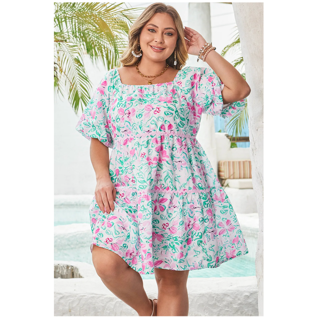 Remember The Feeling, Short Sleeve Floral Dress (1X-4X)
