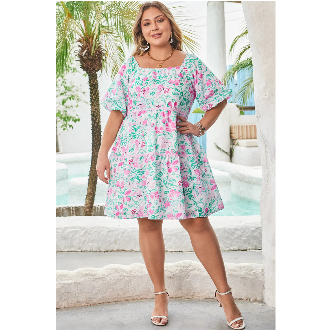 Remember The Feeling, Short Sleeve Floral Dress (1X-4X)
