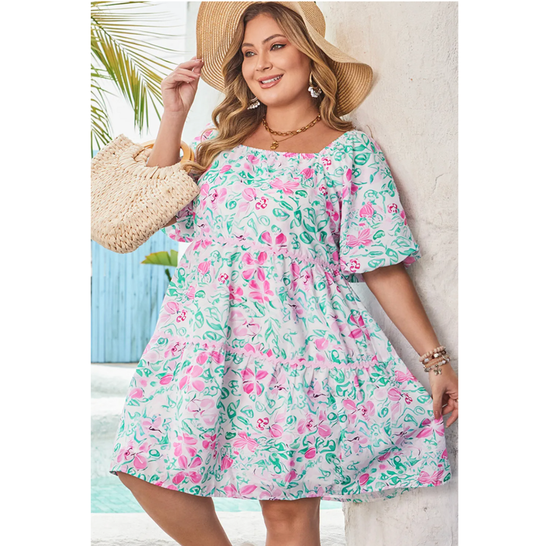 Remember The Feeling, Short Sleeve Floral Dress (1X-4X)