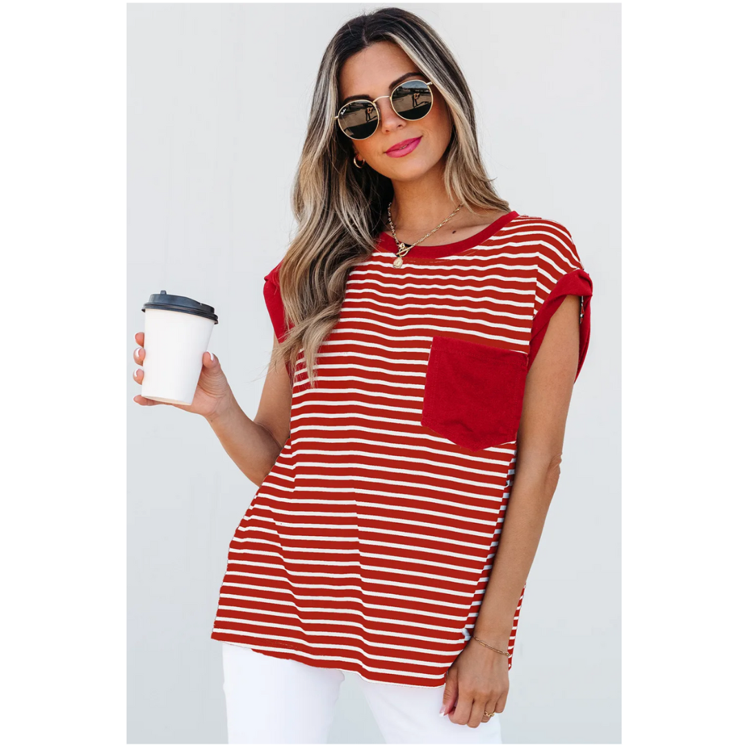 Meet For Coffee, Short Sleeve Stripe Top