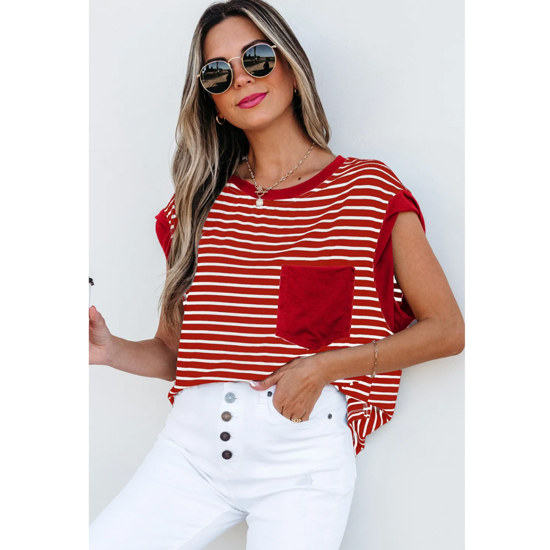 Meet For Coffee, Short Sleeve Stripe Top