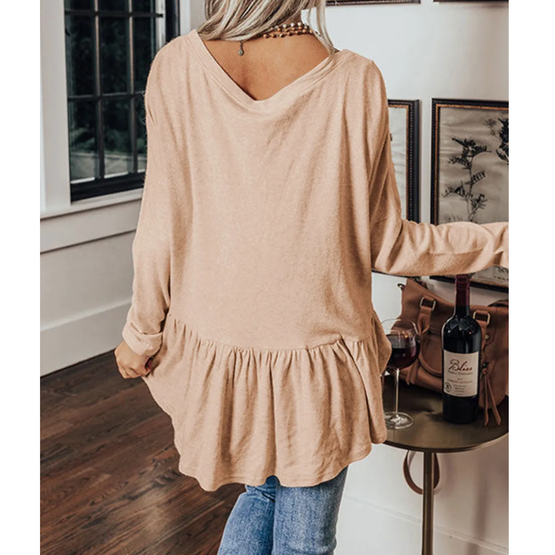 Cozy Up & Button Down, Long Sleeve Peplum Top