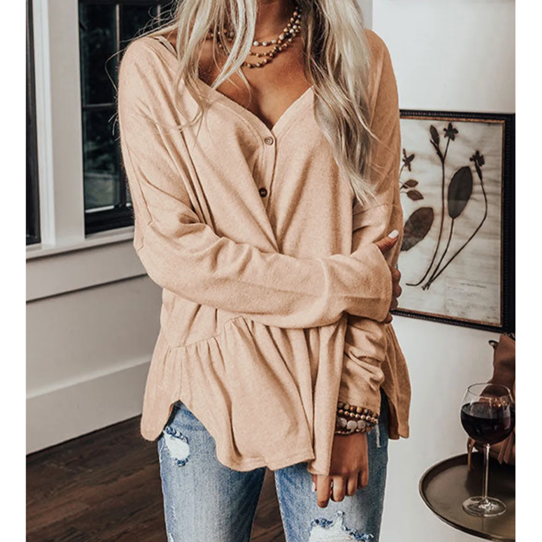 Cozy Up & Button Down, Long Sleeve Peplum Top