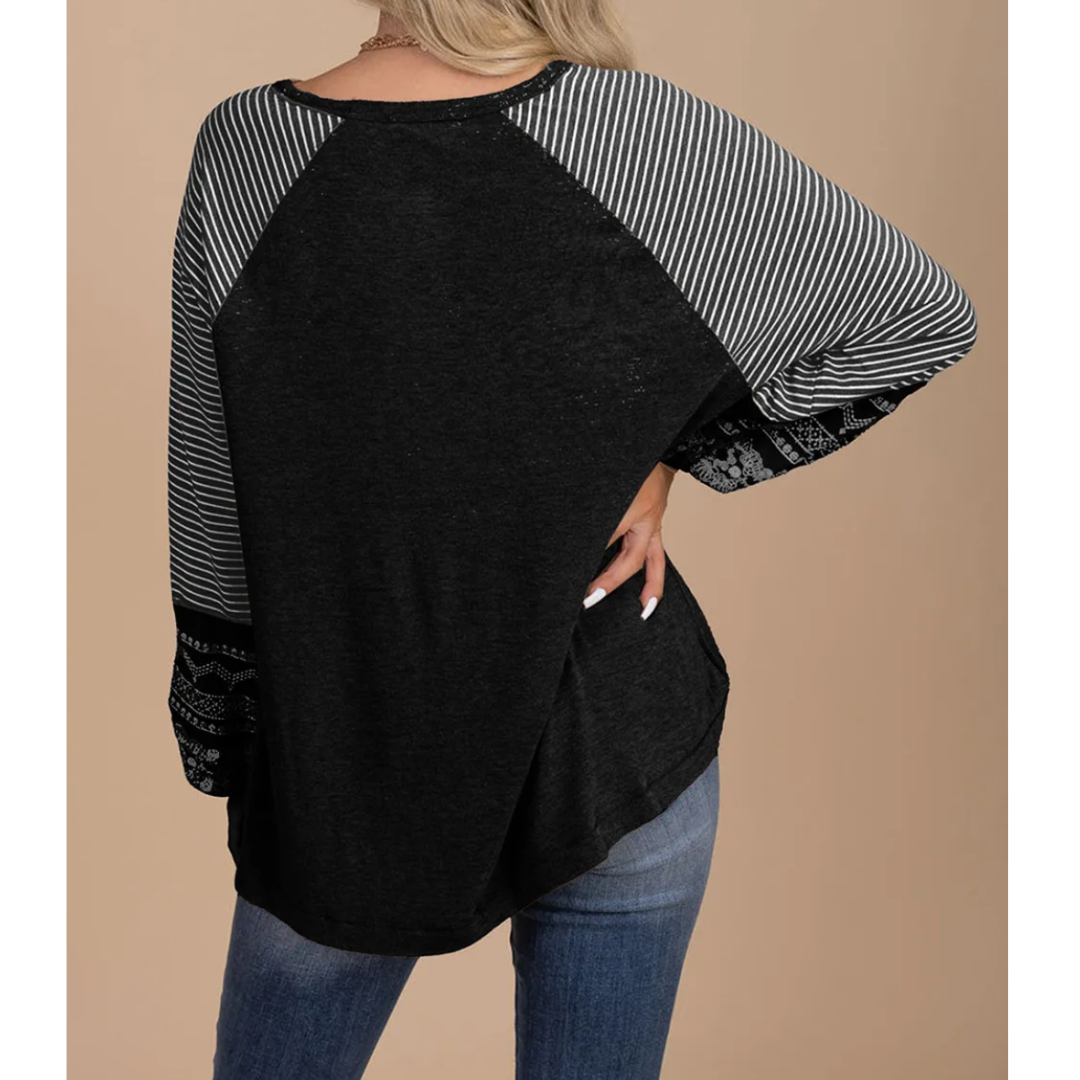 "Weekend Whimsy, Stripe & Stitch Long Sleeve Top"