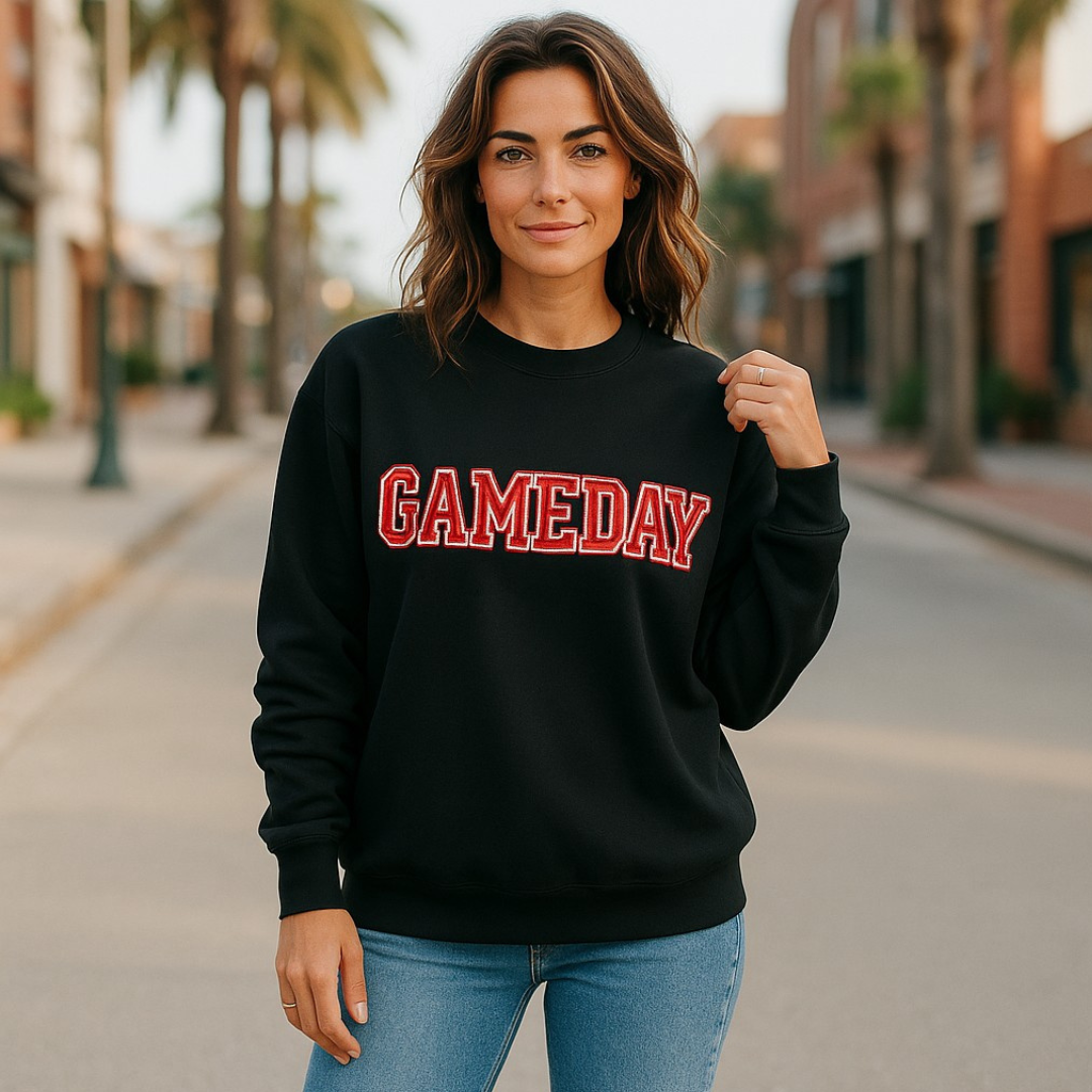 Glimmer In Those Friday Night Lights, Sequin Graphic GameDay Pullover