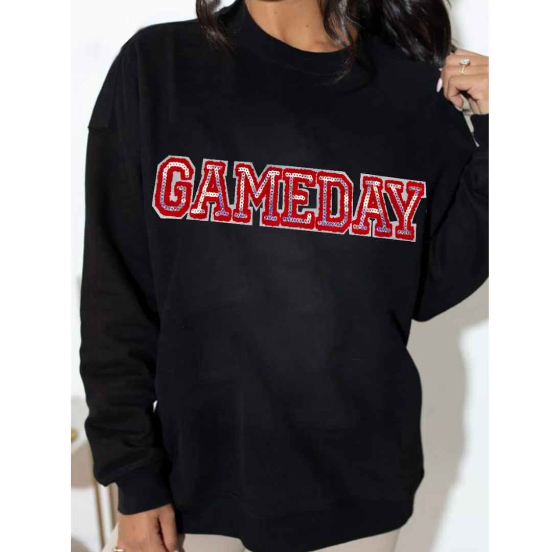Glimmer In Those Friday Night Lights, Sequin Graphic GameDay Pullover