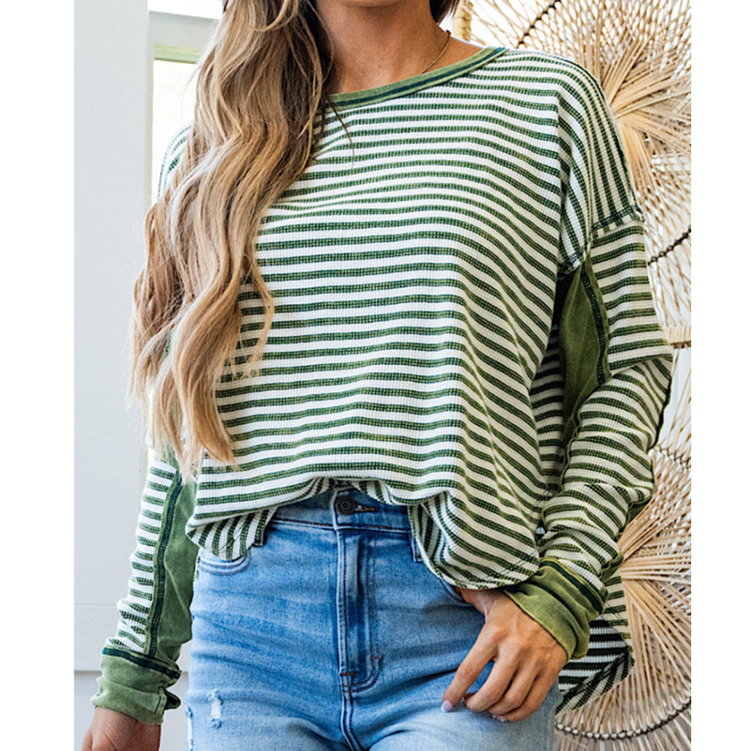 Leaf It To Me, Striped Long Sleeve Knit Top