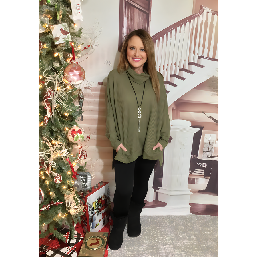 Don't Waste A Moment, Long Sleeve Oversize Turtle Neck Tunic Top