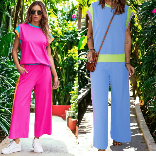 Playful Day Colorblock Crop Lounge Set