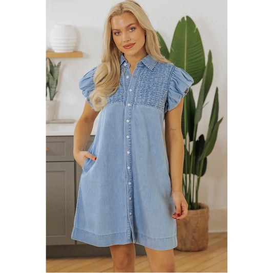 Take Your Chance, Short Sleeve Denim Dress