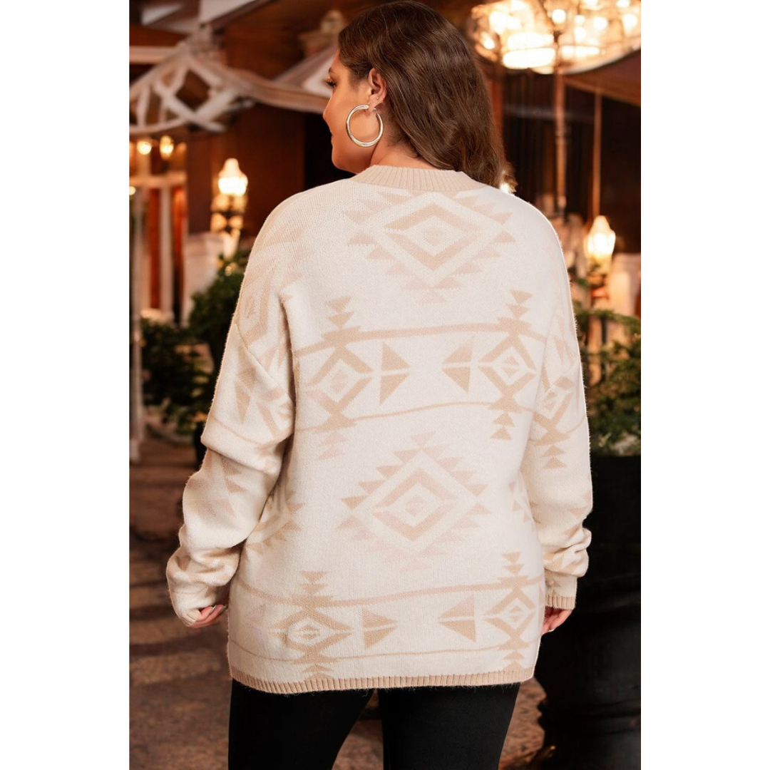 Look The Part, Long Sleeve Geometric Print Sweater (1X-4X)