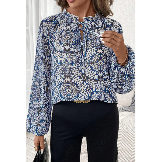 Travel Well, Long Sleeve Geometric Blouse