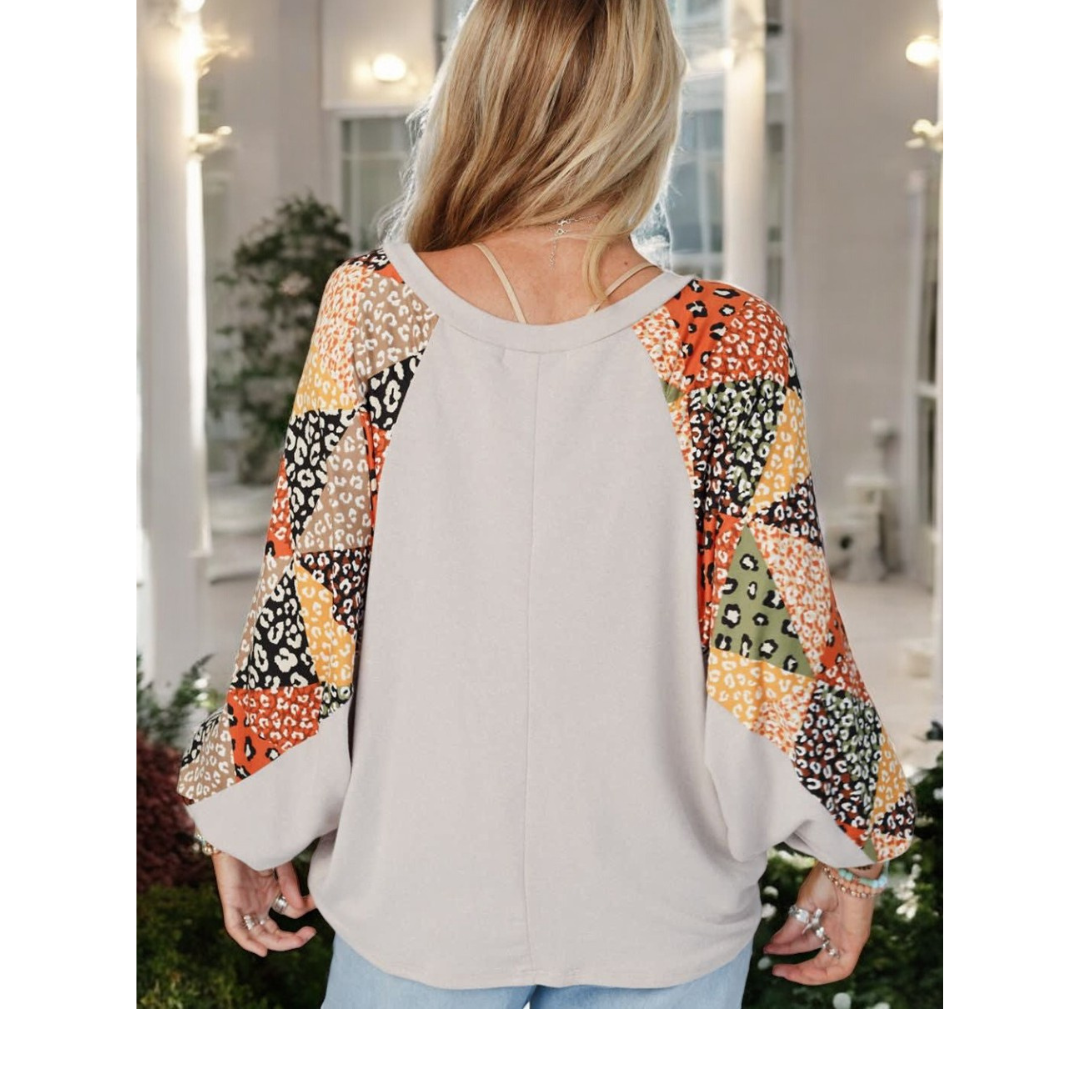 Game Changer, Leopard Colorblock Long Sleeve Top