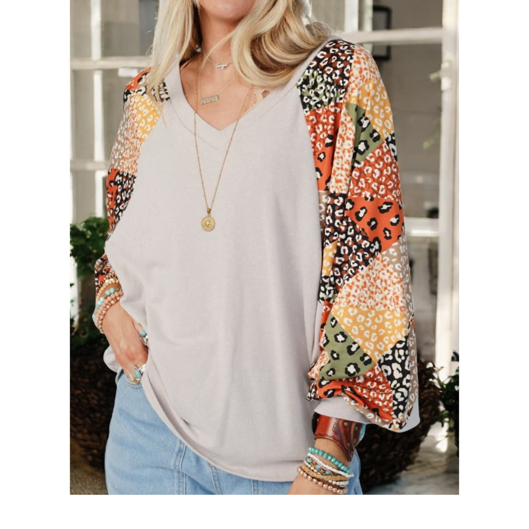 Game Changer, Leopard Colorblock Long Sleeve Top