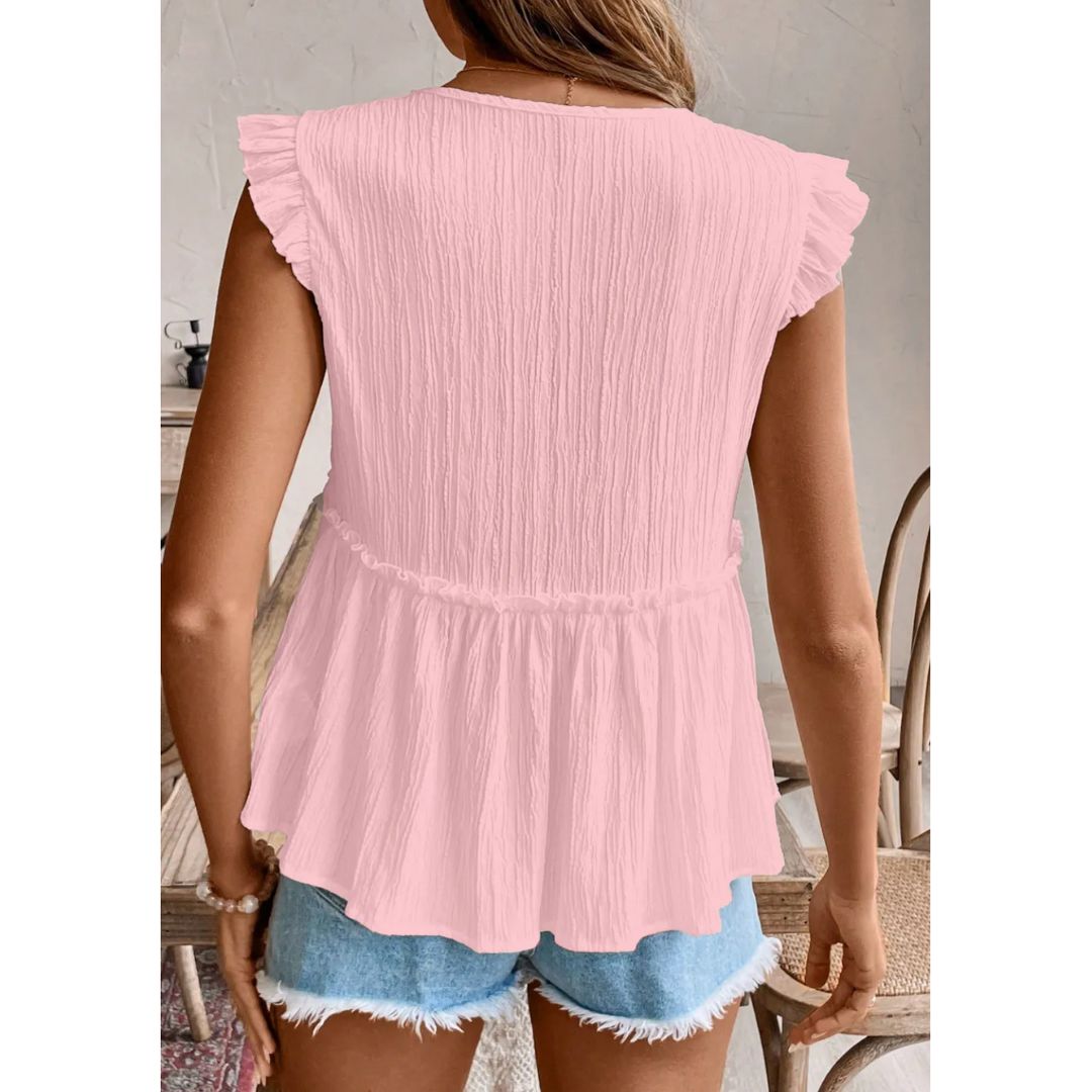 Pretty Perfection, Short Ruffle Sleeve V Neck Babydoll Top