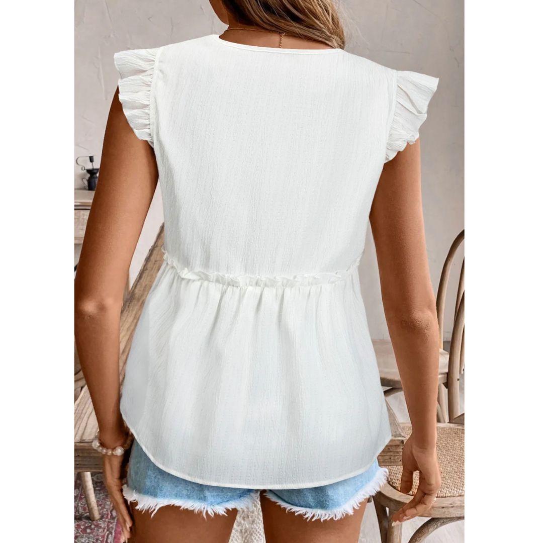 Pretty Perfection, Short Ruffle Sleeve V Neck Babydoll Top