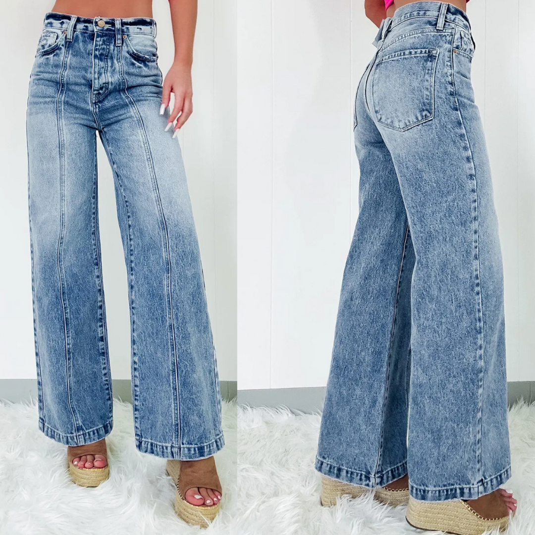 Above and Beyond, Retro Acid Wash Wide Leg Jeans