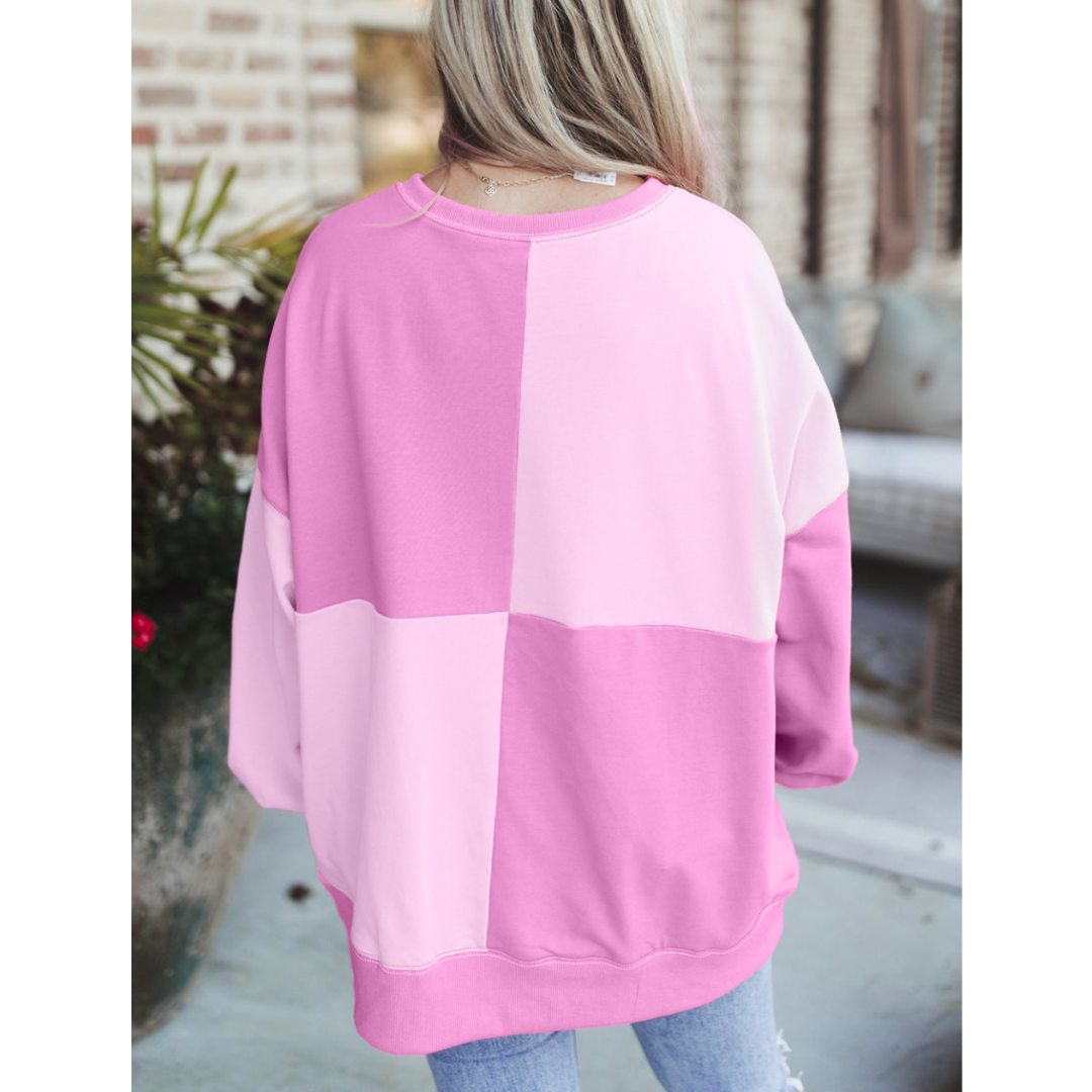 Come Together Now, Colorblock Henley High Low Oversize Sweatshirt