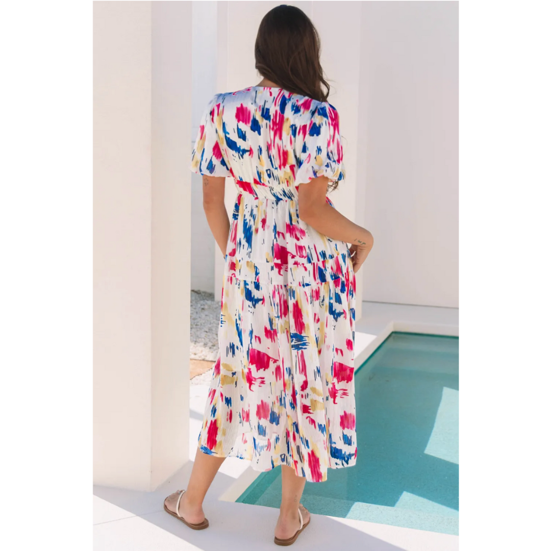 The Beauty Of Abstract, Colorful Short Sleeve Midi Dress